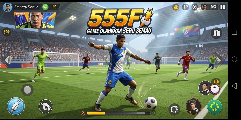 Tangkapan layar utama 555F menampilkan aksi olahraga yang mendebarkan.