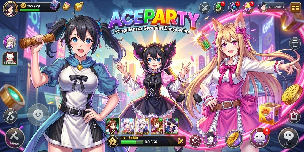 Tampilan gameplay <strong>ACEPARTY</strong> yang penuh warna dan menarik.