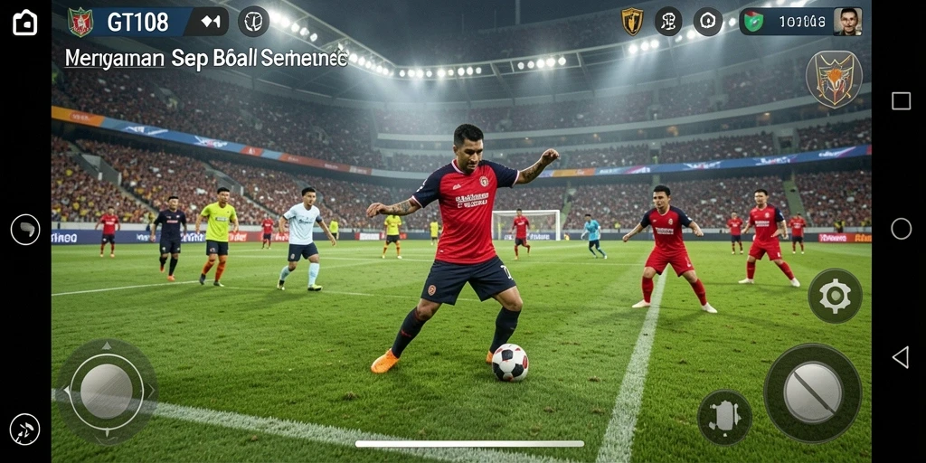 Tampilan gameplay menarik dalam permainan sepak bola.