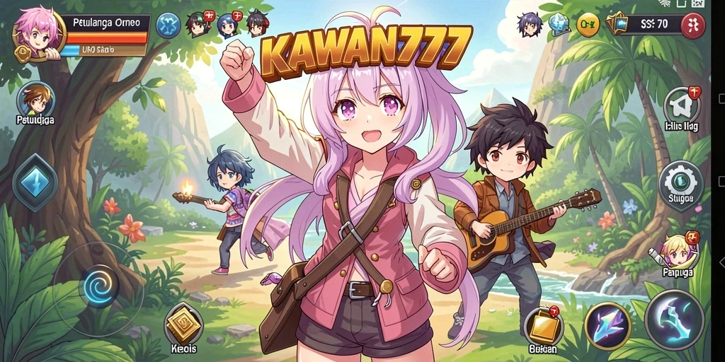 Tampilan gameplay menarik KAWAN777 dengan karakter Anime unik.