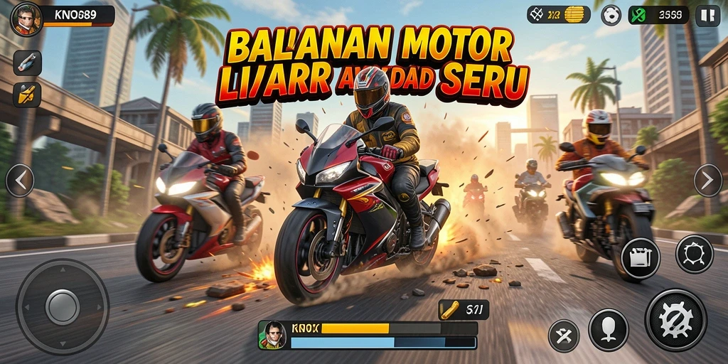 Gameplay seru dengan balapan motor menantang di KNO89.