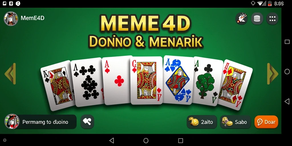 Screenshot utama MEME4D menampilkan gameplay Domino yang seru dan interaktif.