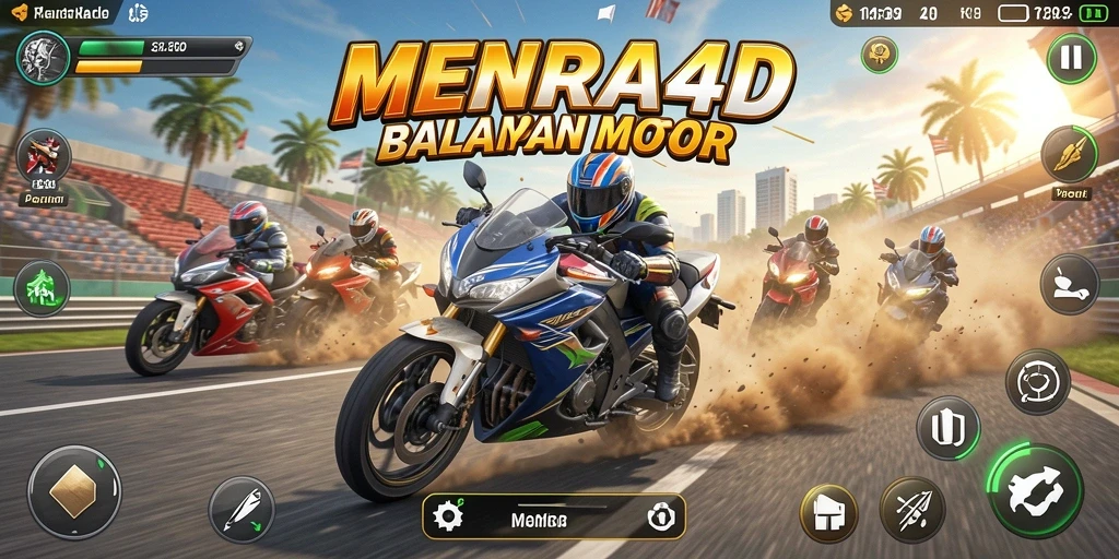Tampilan gameplay MENARA4D yang mendebarkan dalam balapan motor.