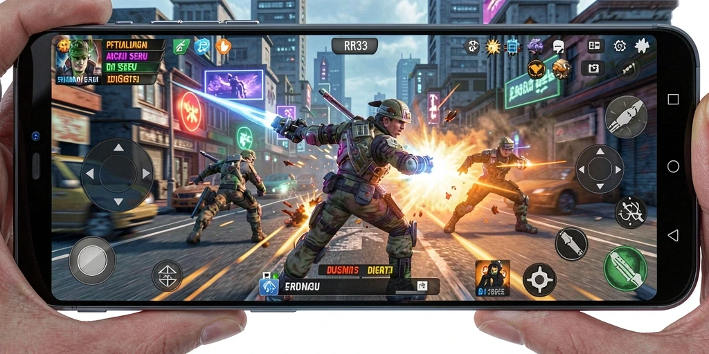 Tampilan gameplay action yang intens dan penuh warna.