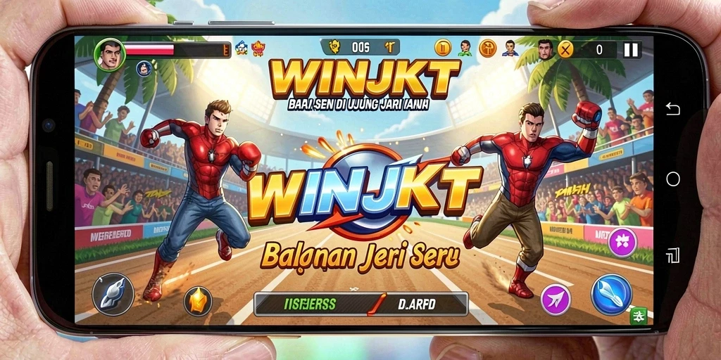 Tampilan gameplay seru dari WINJKT dengan mobil balap menembus kecepatan.